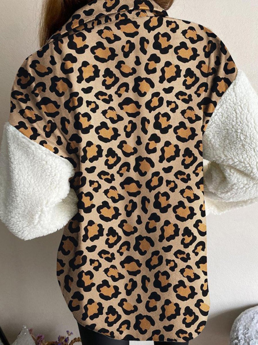 Fuzzy Button Up Long Sleeve Jacket - Outerwear
