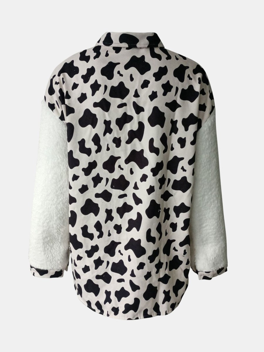 Fuzzy Button Up Long Sleeve Jacket - Outerwear