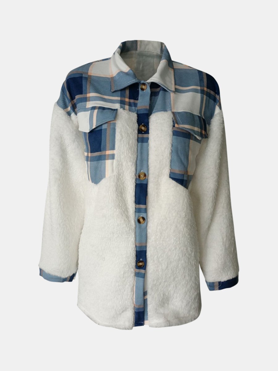 Fuzzy Button Up Long Sleeve Jacket - Outerwear