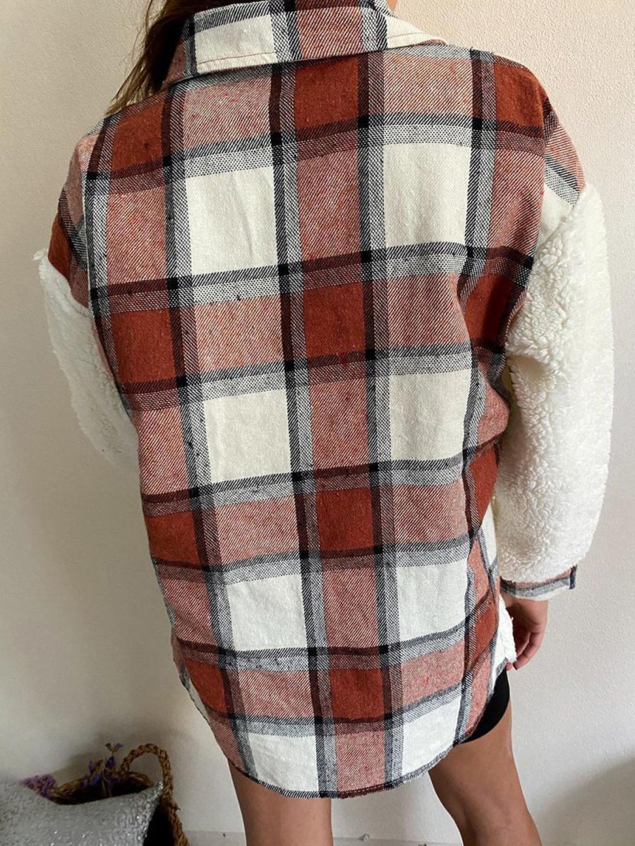 Fuzzy Button Up Long Sleeve Jacket - Outerwear