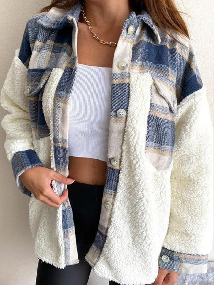 Fuzzy Button Up Long Sleeve Jacket - Outerwear
