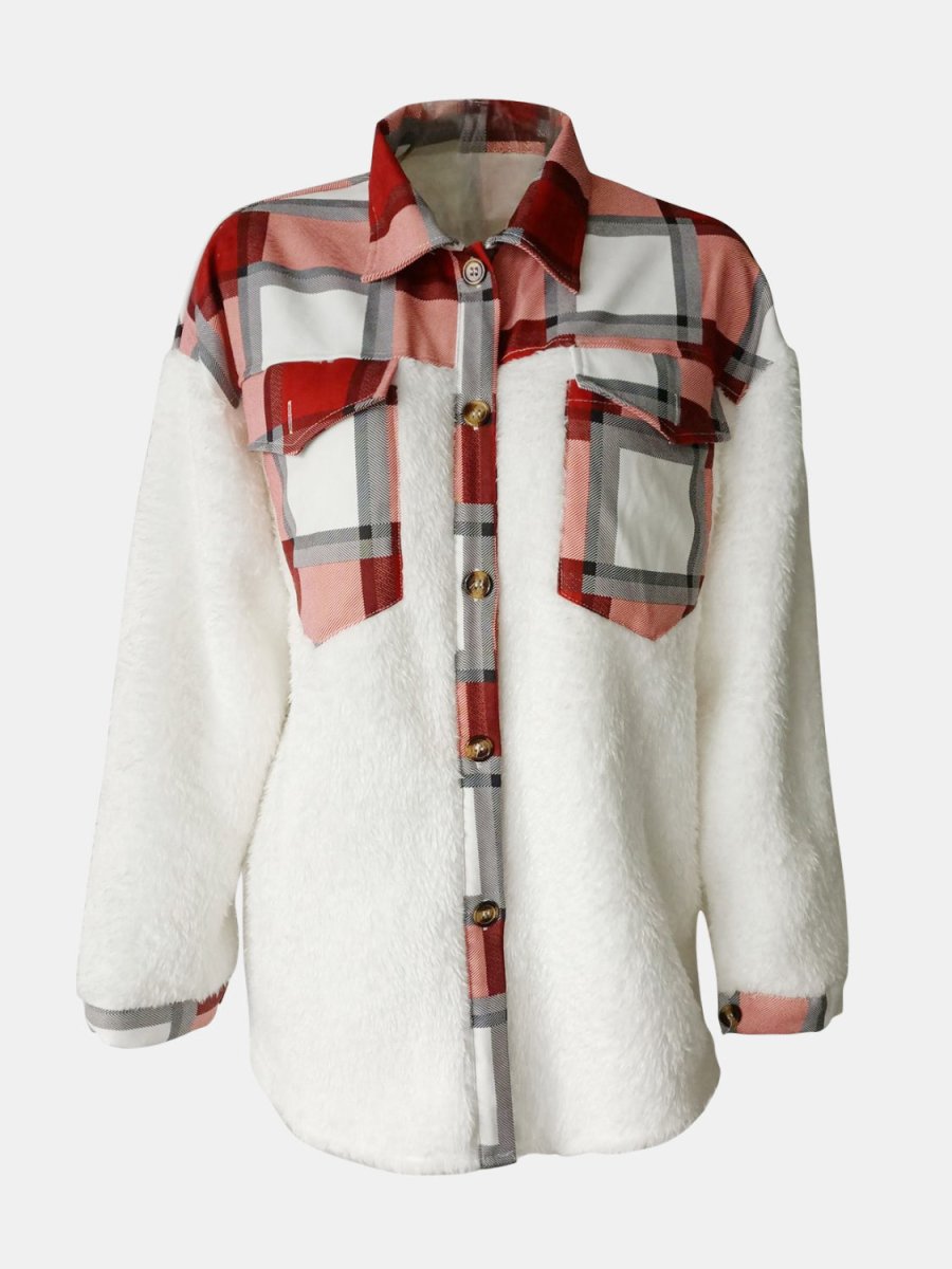 Fuzzy Button Up Long Sleeve Jacket - Outerwear