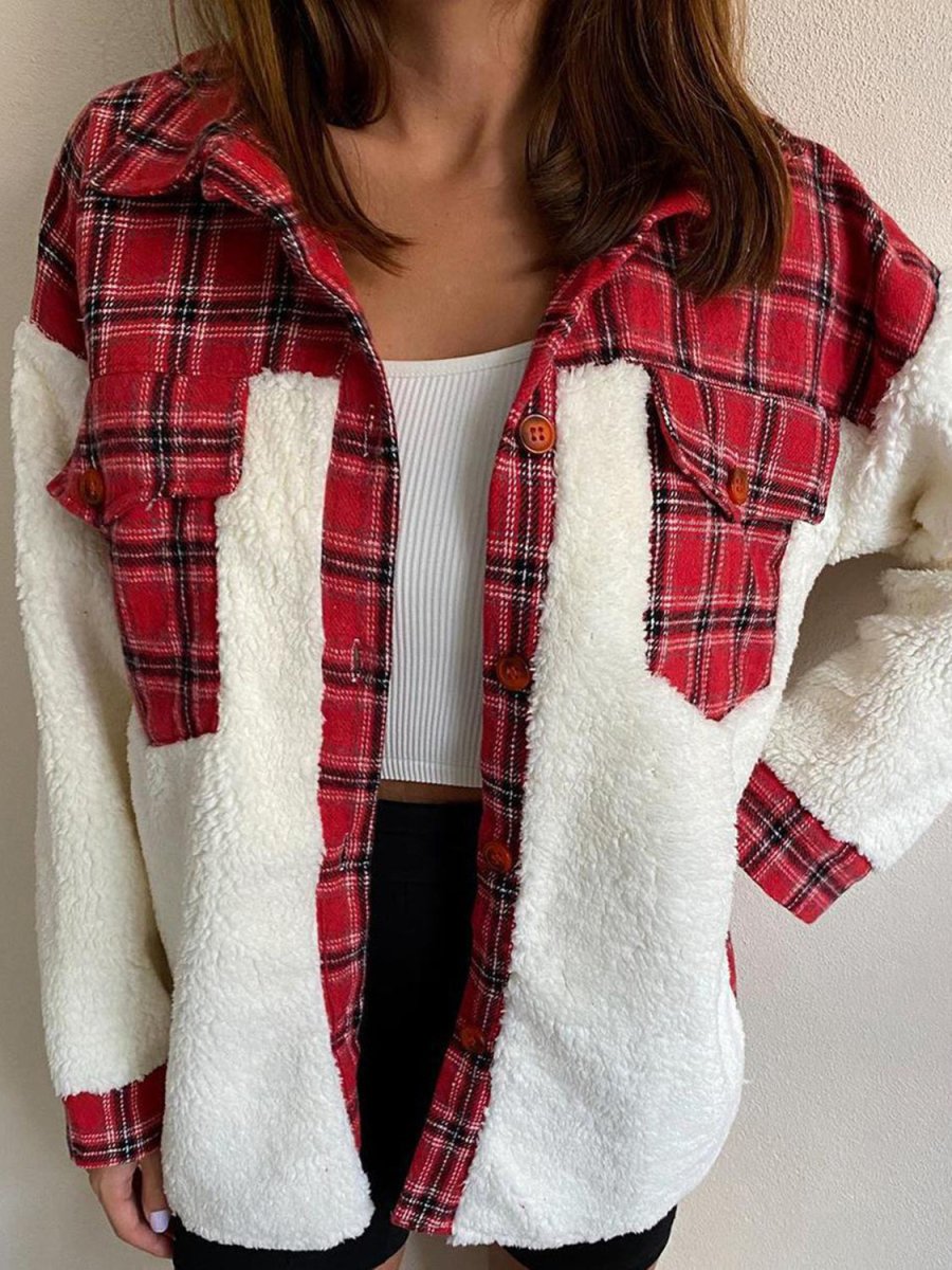 Fuzzy Button Up Long Sleeve Jacket - Outerwear