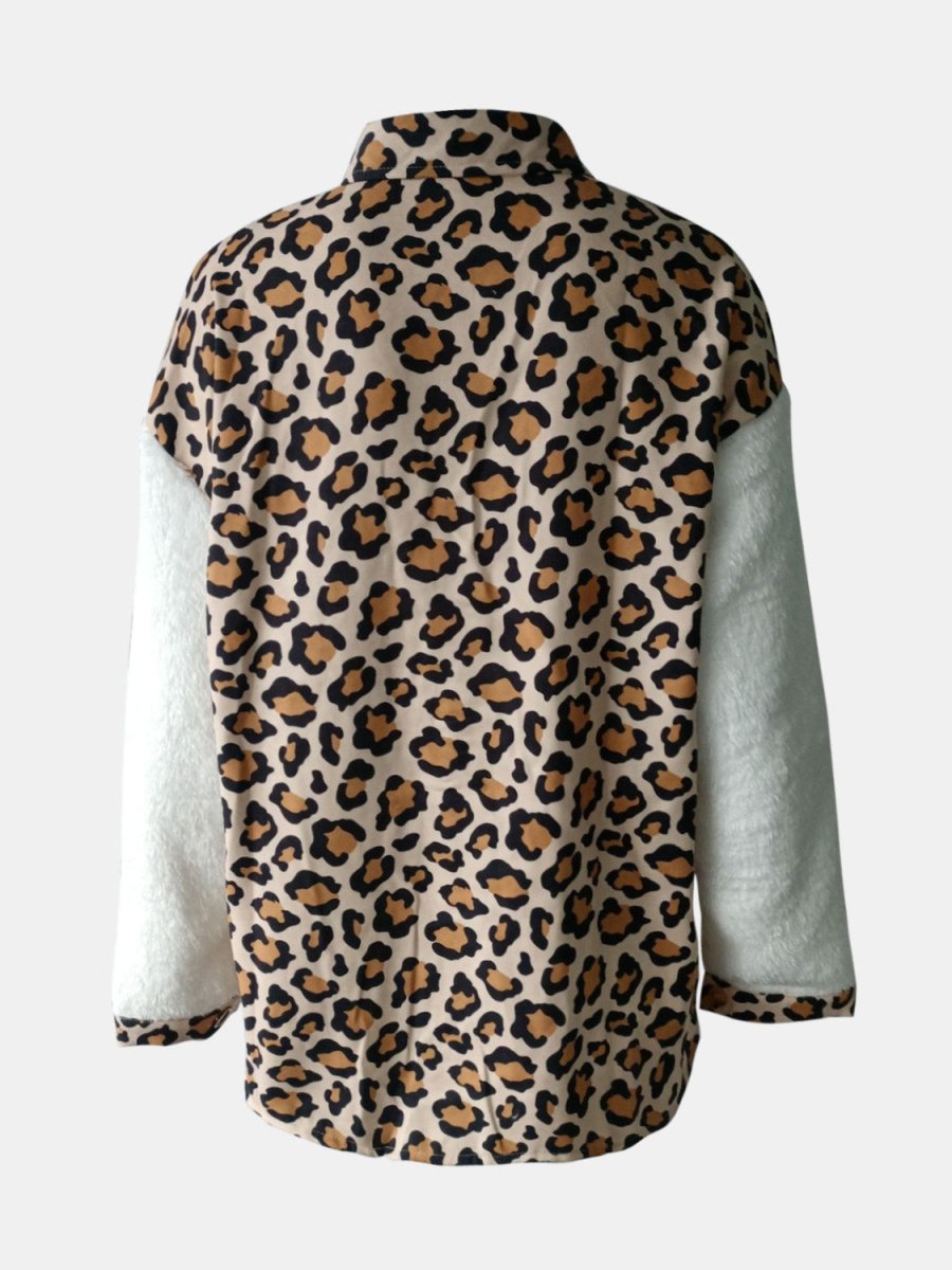 Fuzzy Button Up Long Sleeve Jacket - Outerwear