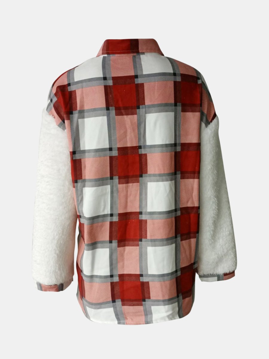 Fuzzy Button Up Long Sleeve Jacket - Outerwear