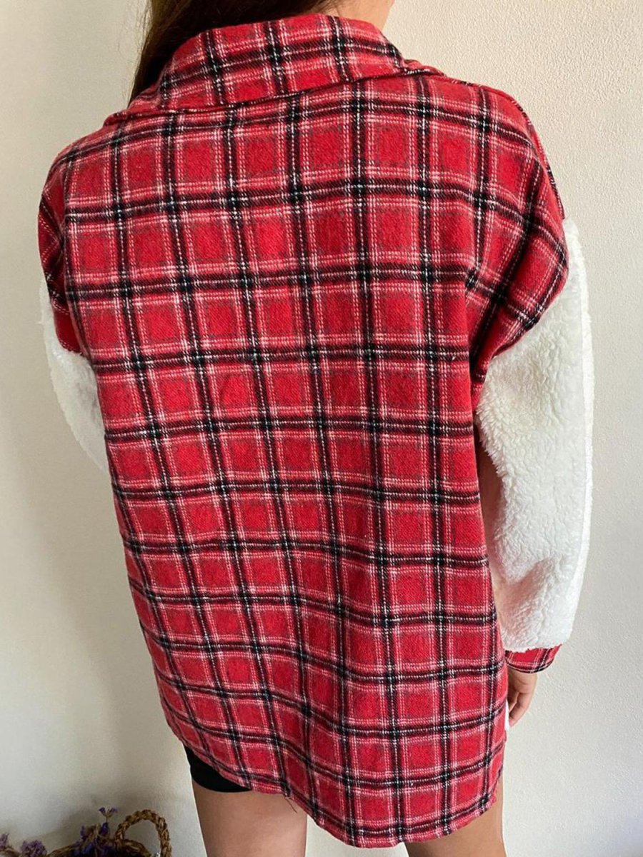 Fuzzy Button Up Long Sleeve Jacket - Outerwear