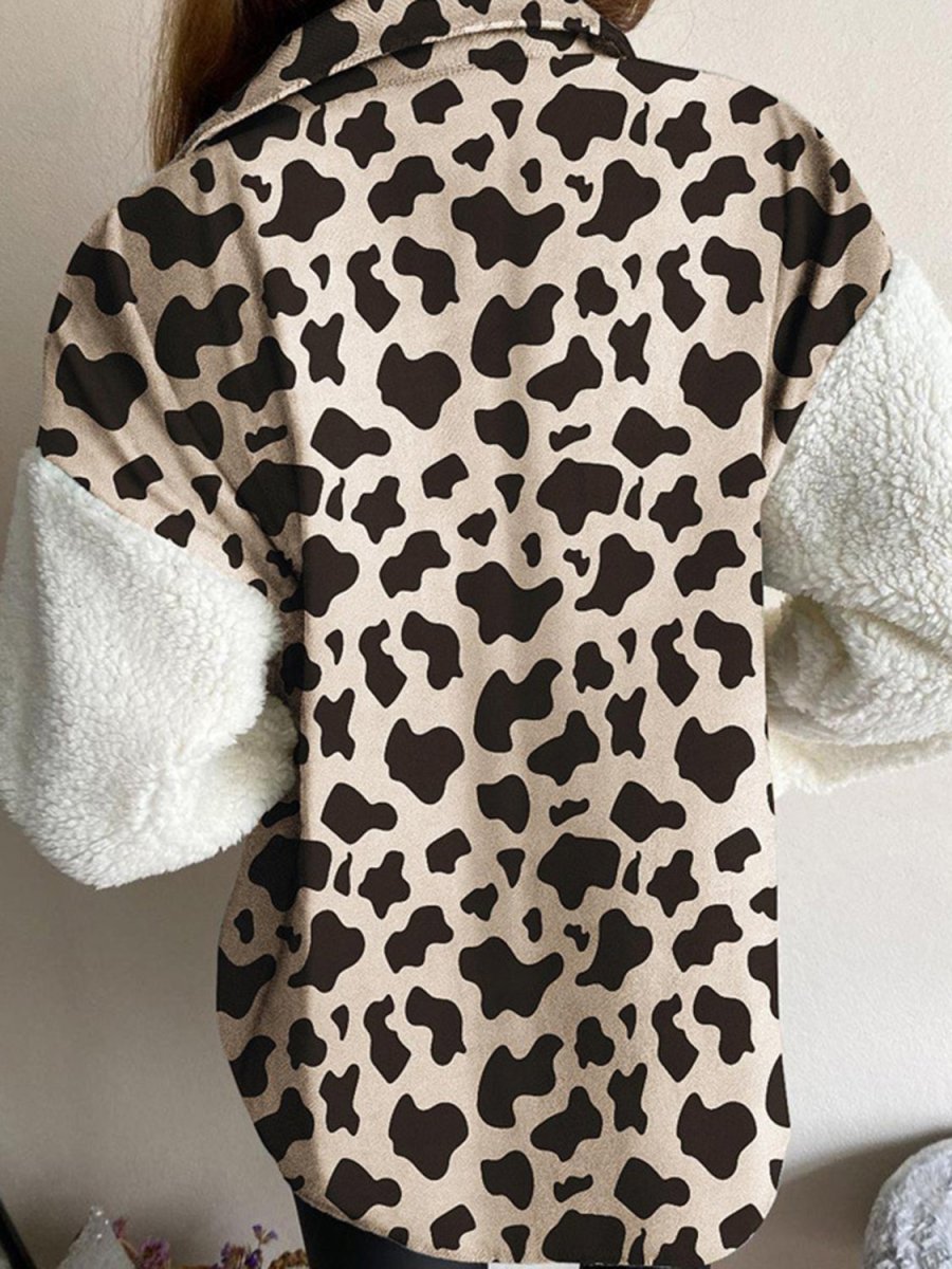 Fuzzy Button Up Long Sleeve Jacket - Outerwear