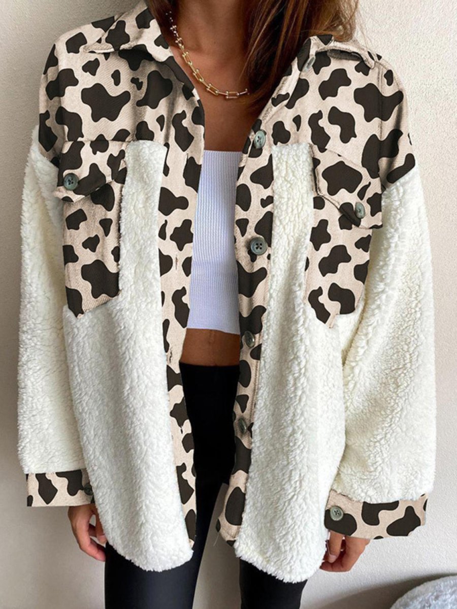 Fuzzy Button Up Long Sleeve Jacket - Outerwear