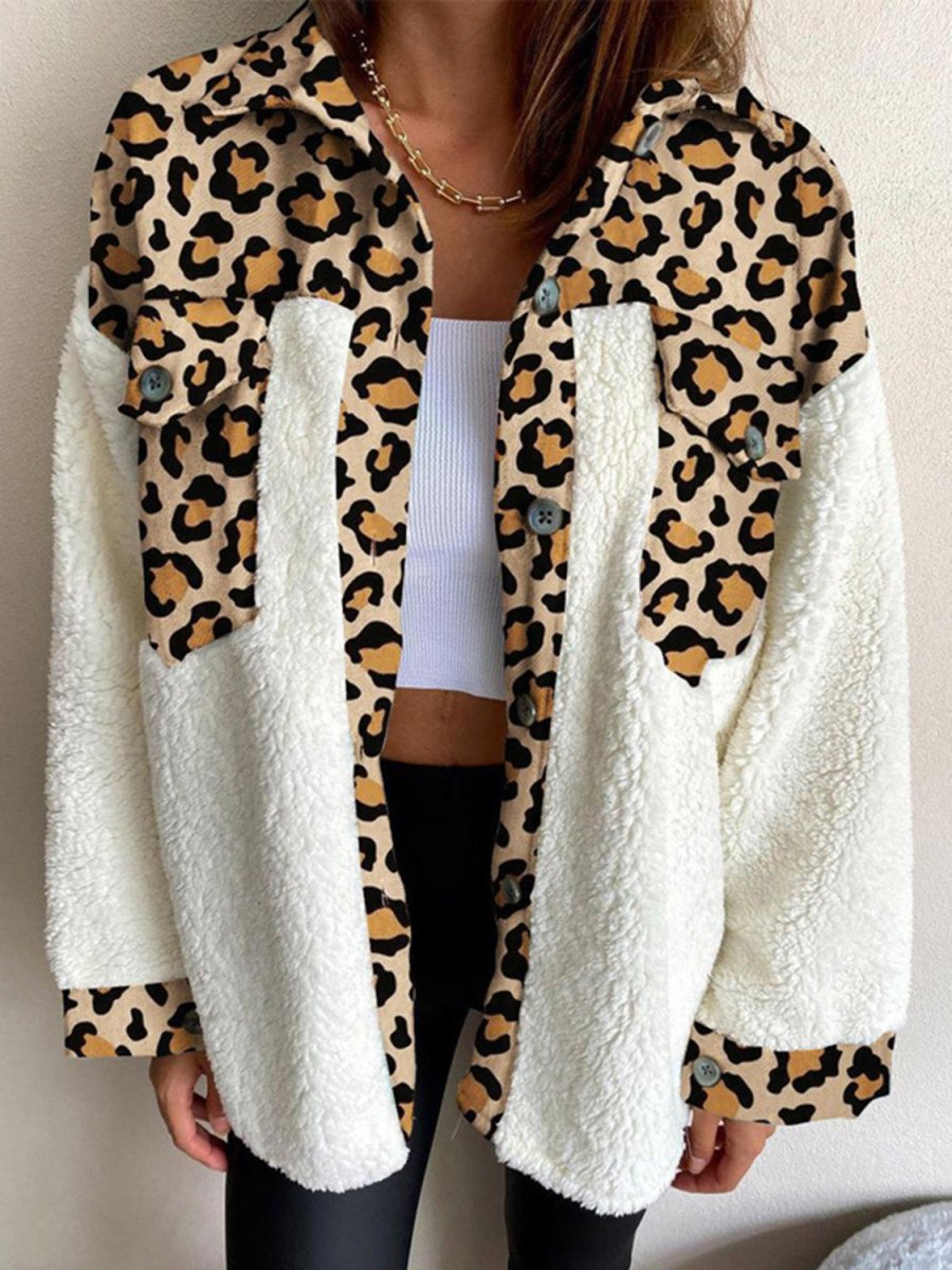 Fuzzy Button Up Long Sleeve Jacket - Outerwear