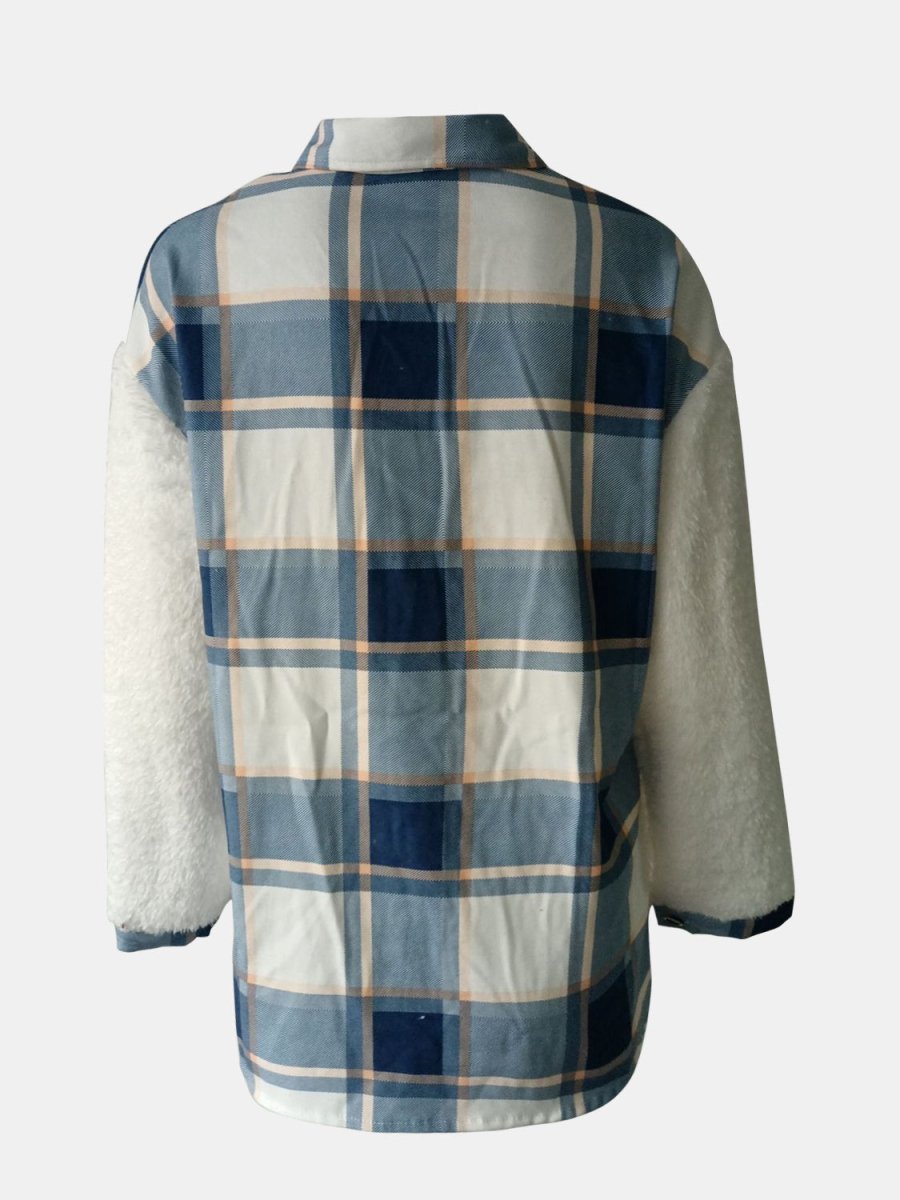 Fuzzy Button Up Long Sleeve Jacket - Outerwear