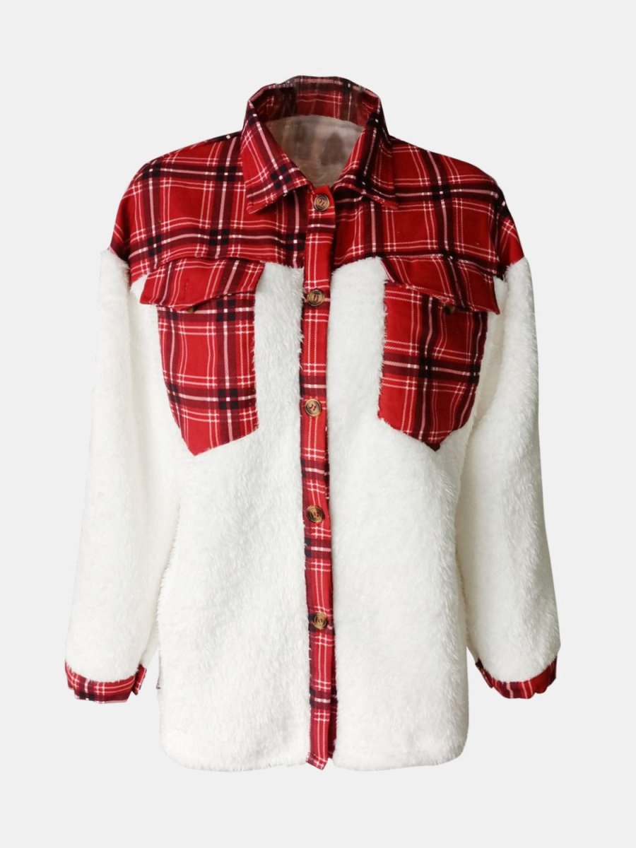Fuzzy Button Up Long Sleeve Jacket - Outerwear