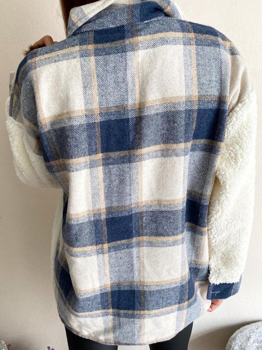 Fuzzy Button Up Long Sleeve Jacket - Outerwear