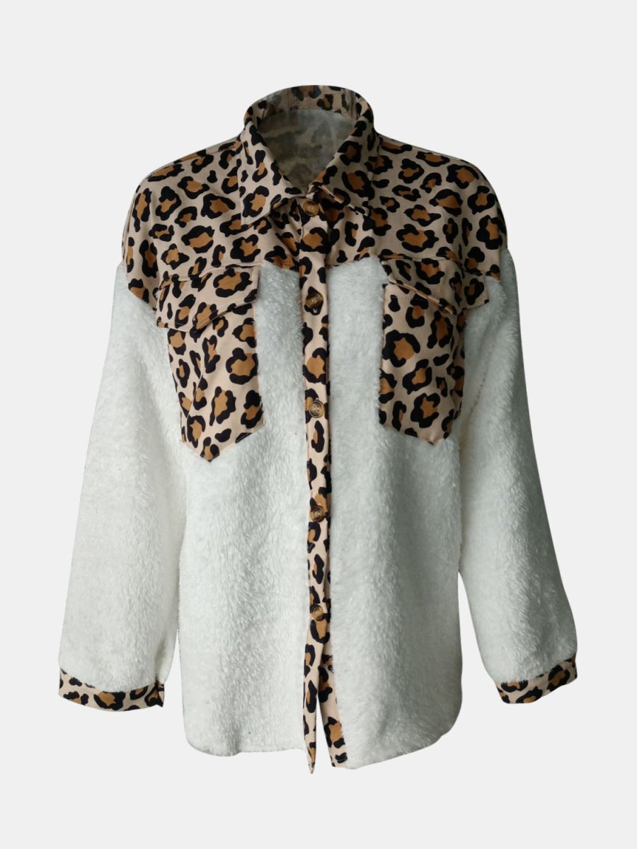 Fuzzy Button Up Long Sleeve Jacket - Outerwear