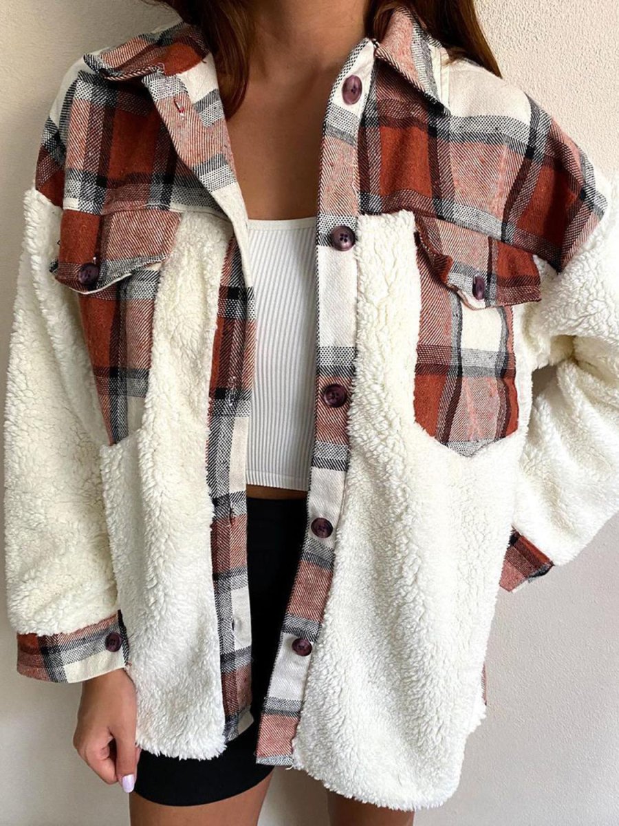Fuzzy Button Up Long Sleeve Jacket - Outerwear