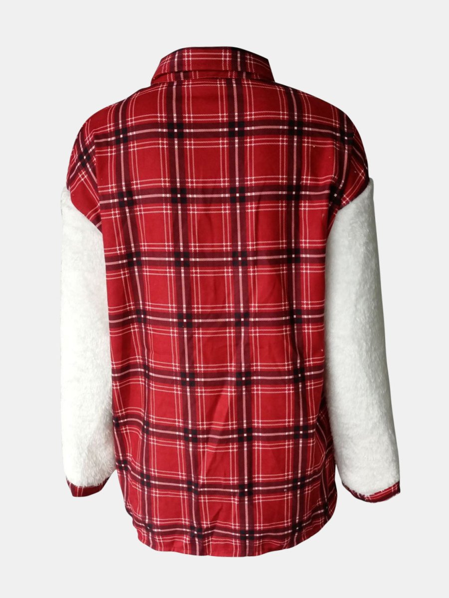 Fuzzy Button Up Long Sleeve Jacket - Outerwear