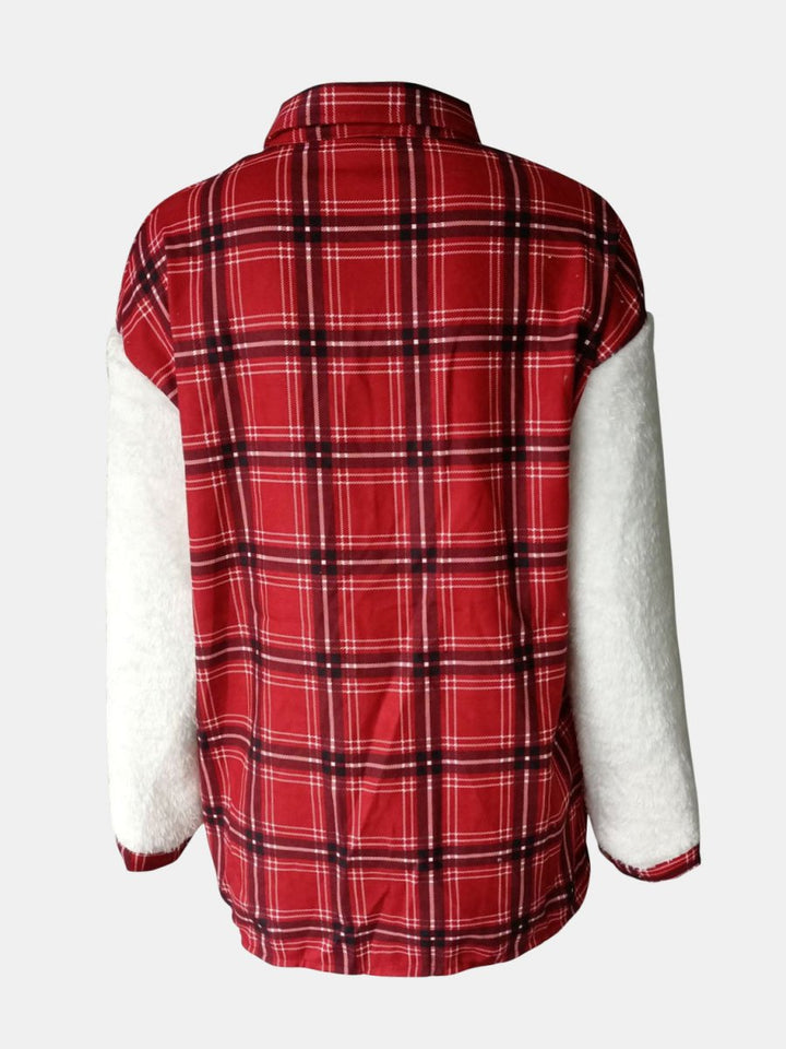 Fuzzy Button Up Long Sleeve Jacket - Outerwear