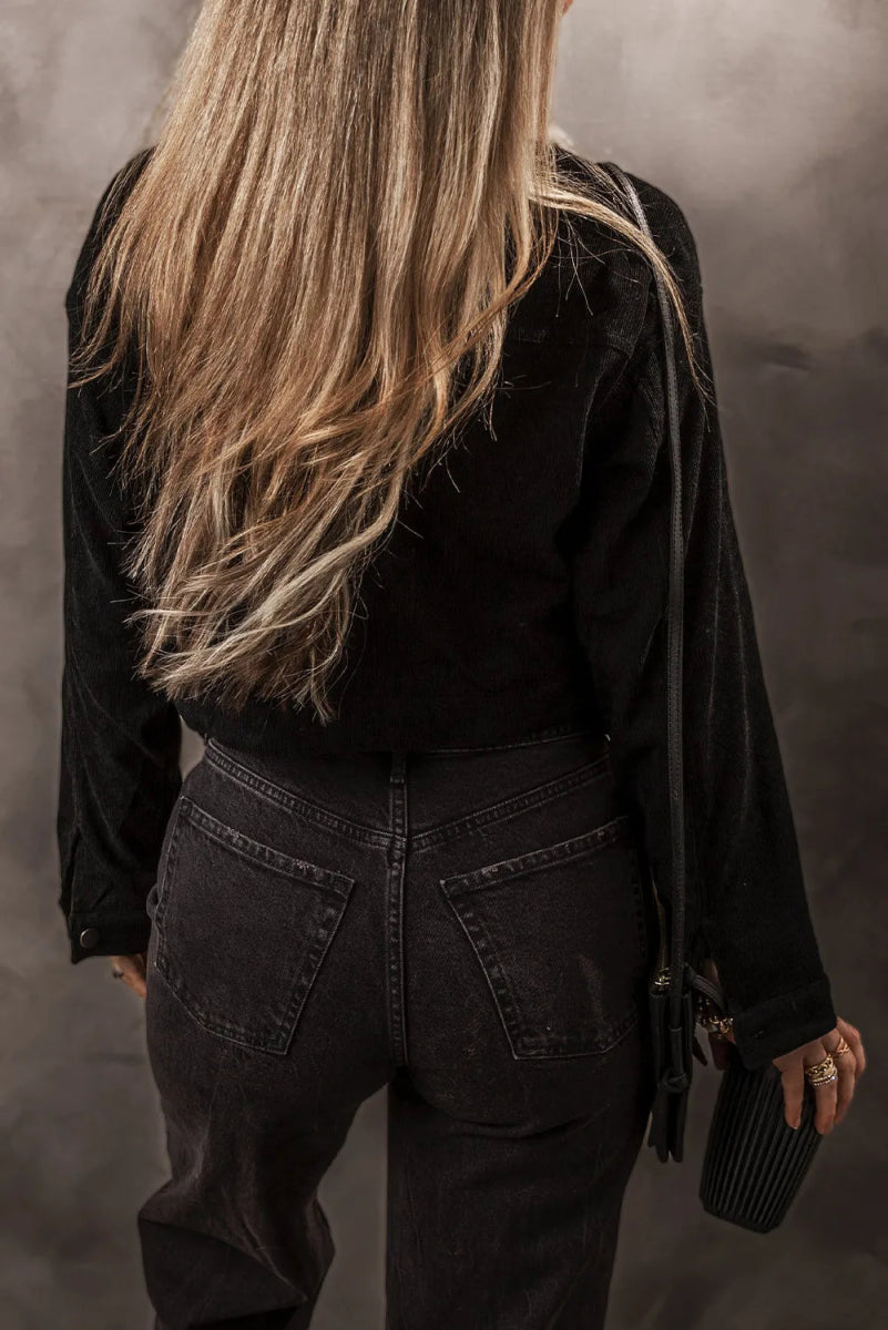 Fuzzy Collared Neck Button Down Jacket - Outerwear