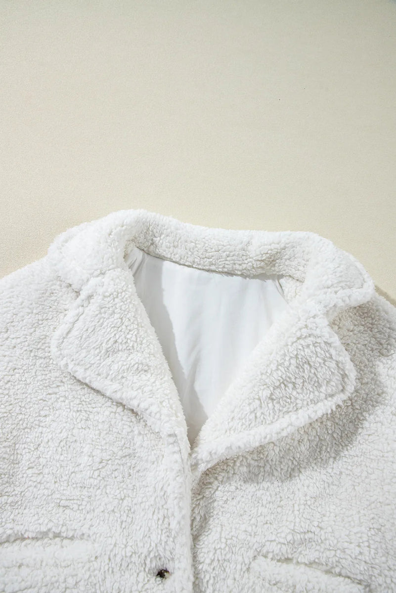 Fuzzy One Button Long Sleeve Jacket - Outerwear