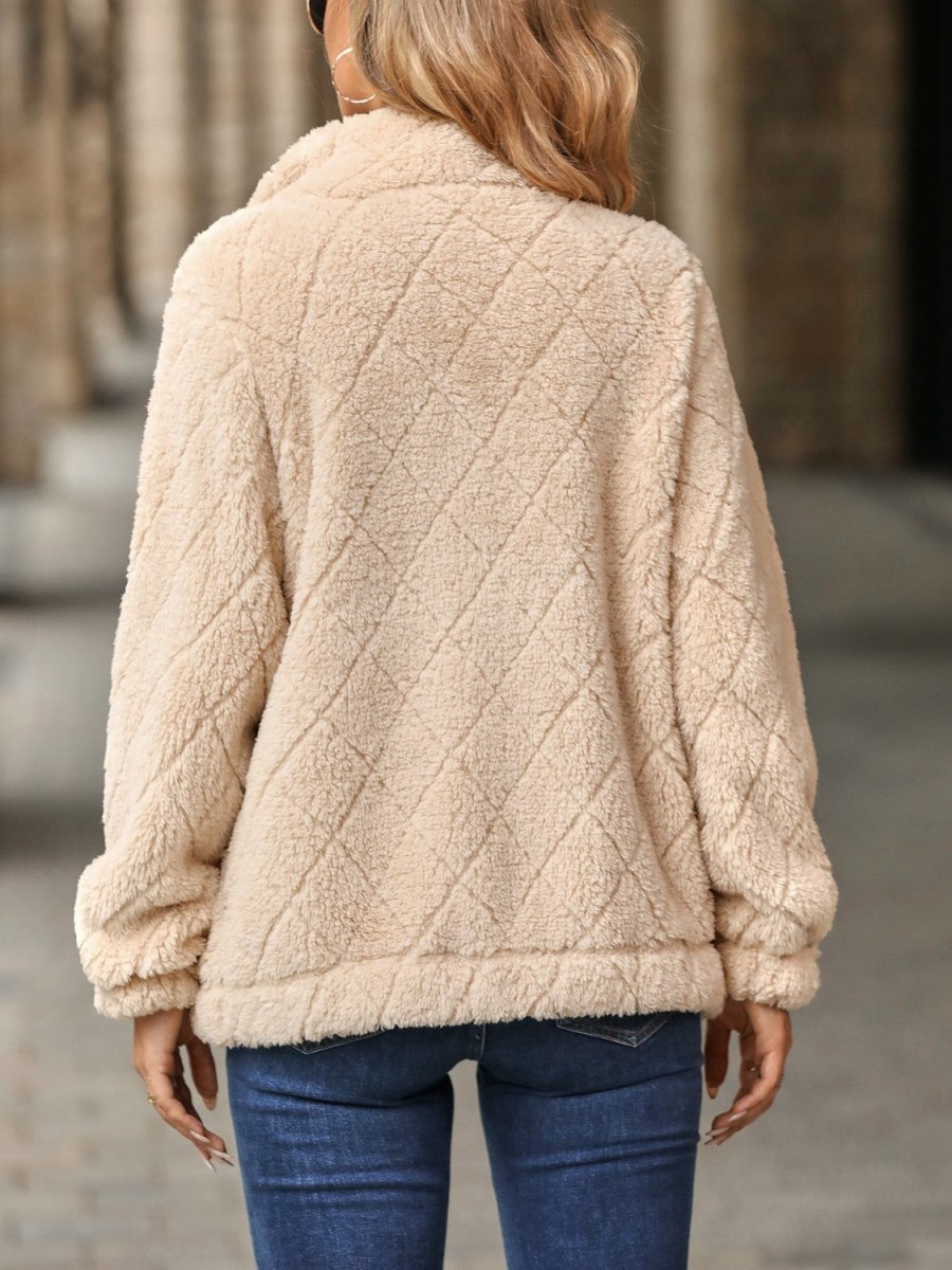 Fuzzy Pocketed Zip Up Jacket - Outerwear