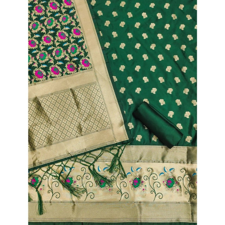 Generic Women's Banarasi Silk Printed Unstitched Salwar Suit Material With Dupatta (Green, 3Mtrs) - Salwar Suit - Material