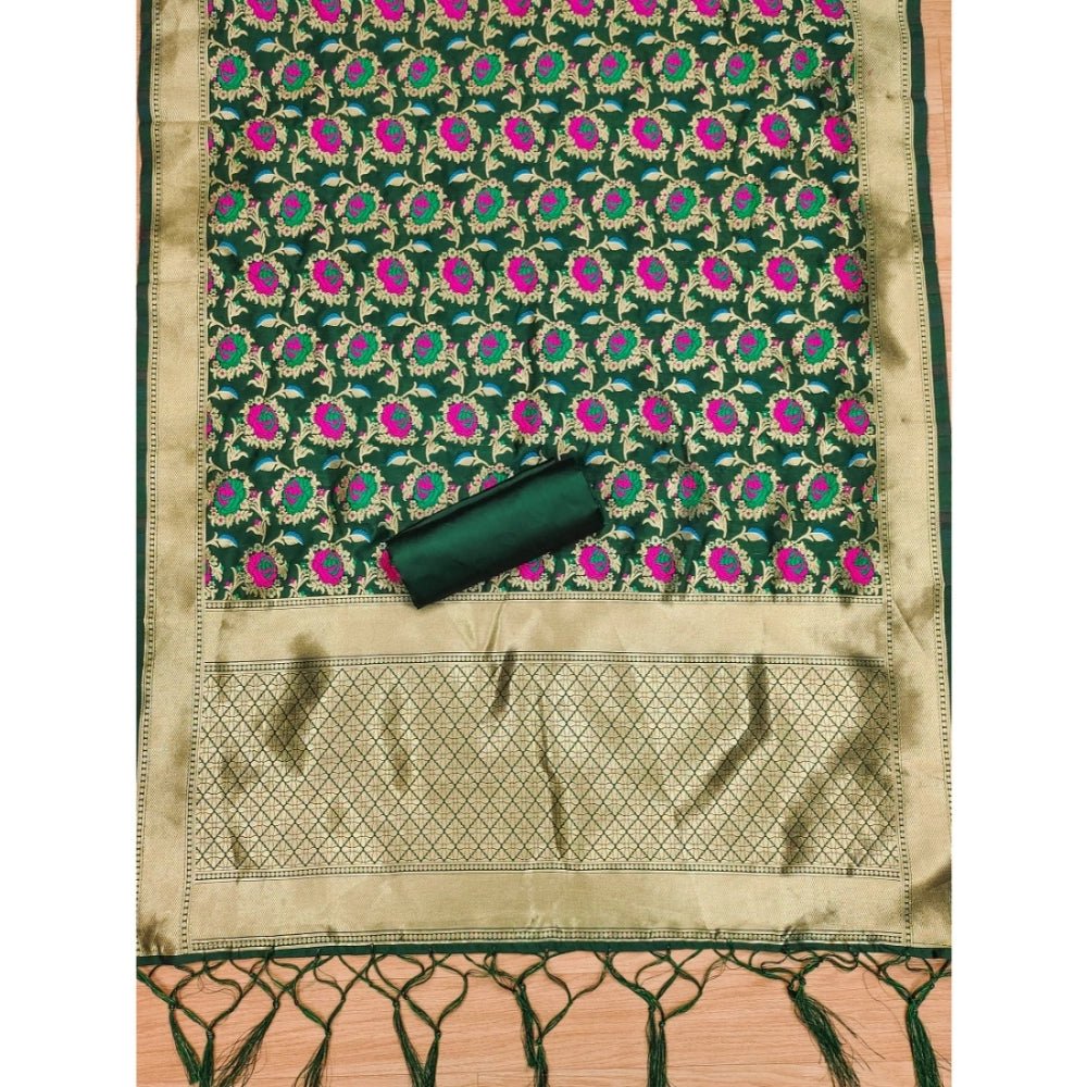 Generic Women's Banarasi Silk Printed Unstitched Salwar Suit Material With Dupatta (Green, 3Mtrs) - Salwar Suit - Material