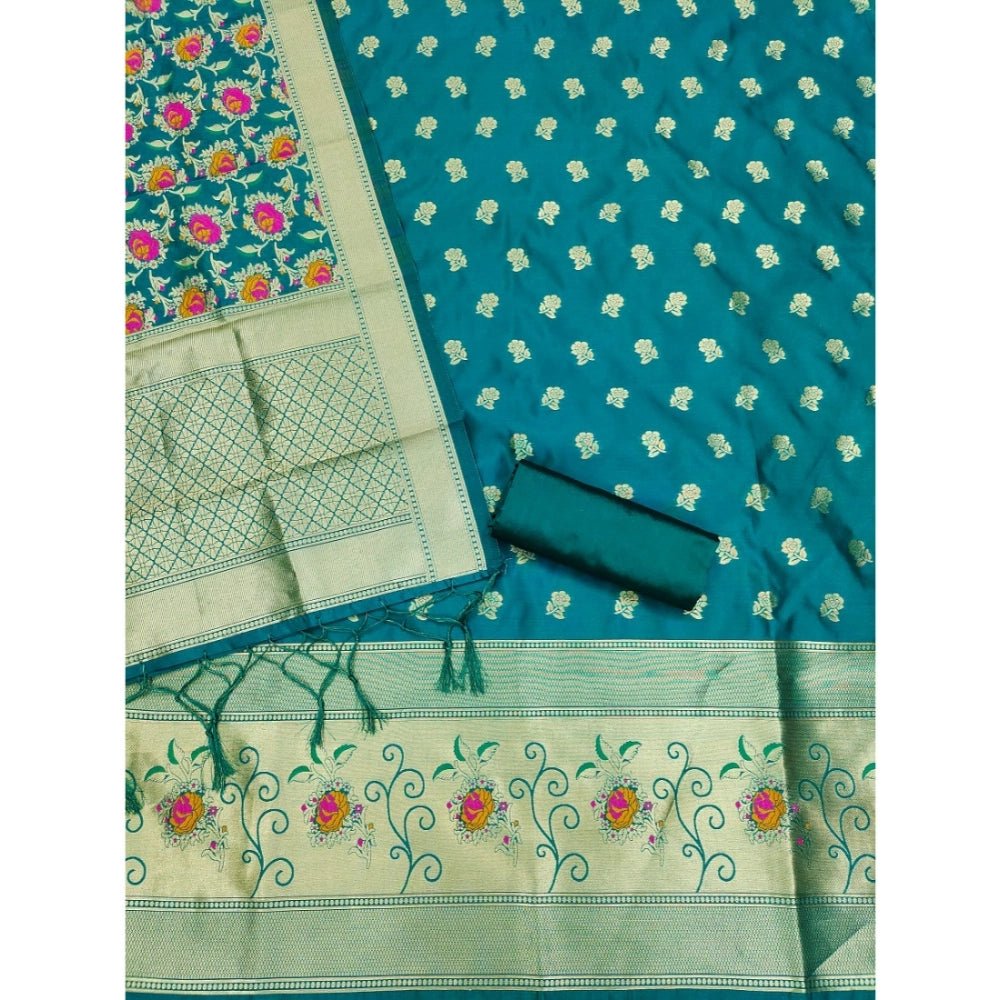Generic Women's Banarasi Silk Printed Unstitched Salwar Suit Material With Dupatta (Rama, 3Mtrs) - Salwar Suit - Material