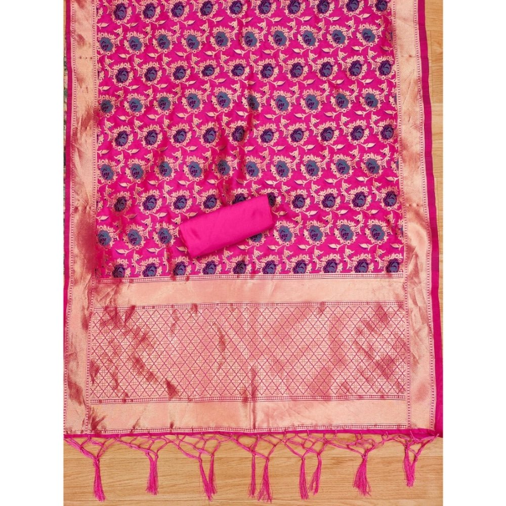 Generic Women's Banarasi Silk Printed Unstitched Salwar Suit Material With Dupatta (Rani, 3Mtrs) - Salwar Suit - Material