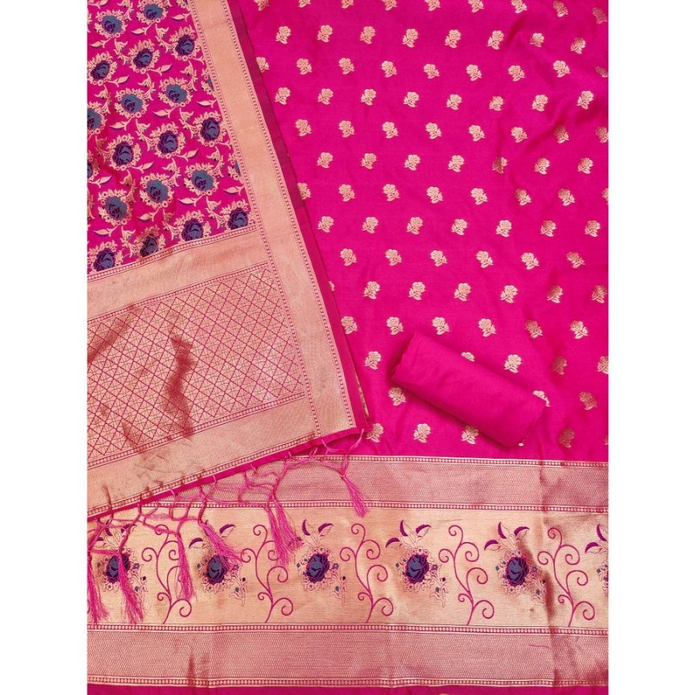 Generic Women's Banarasi Silk Printed Unstitched Salwar Suit Material With Dupatta (Rani, 3Mtrs) - Salwar Suit - Material