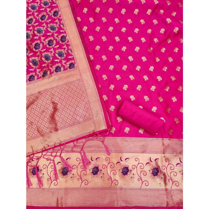 Generic Women's Banarasi Silk Printed Unstitched Salwar Suit Material With Dupatta (Rani, 3Mtrs) - Salwar Suit - Material