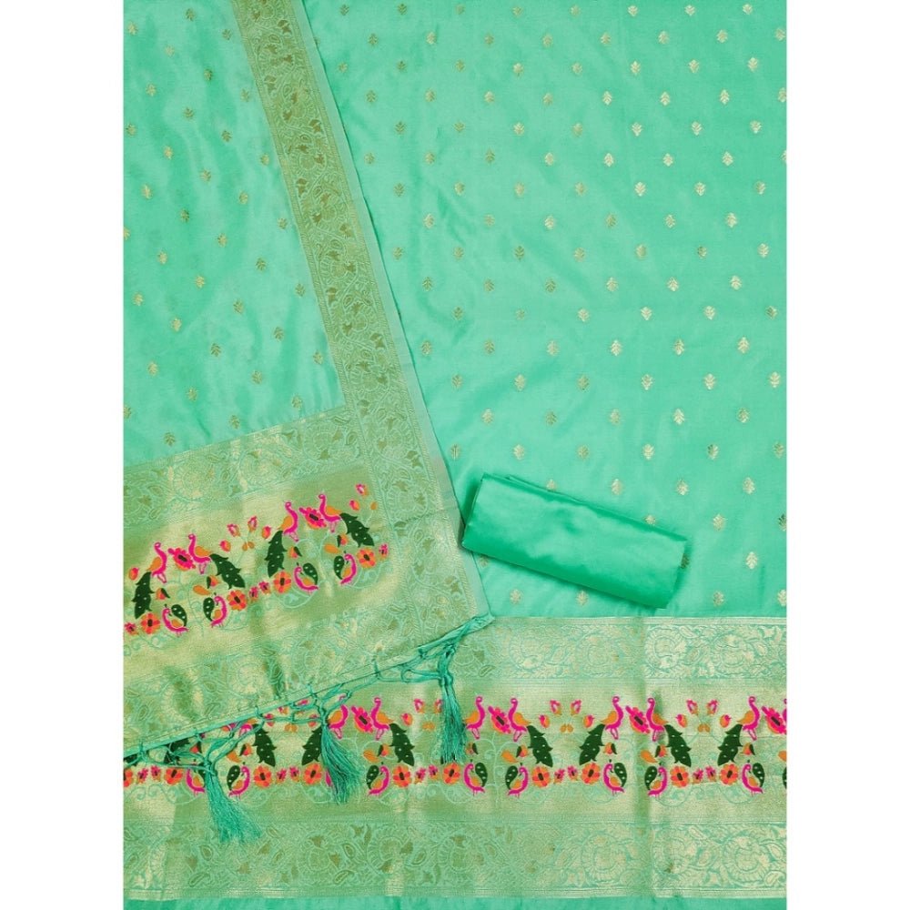 Generic Women's Banarasi Silk Printed Unstitched Salwar Suit Material With Dupatta (Seagreen, 3Mtrs) - Salwar Suit - Material