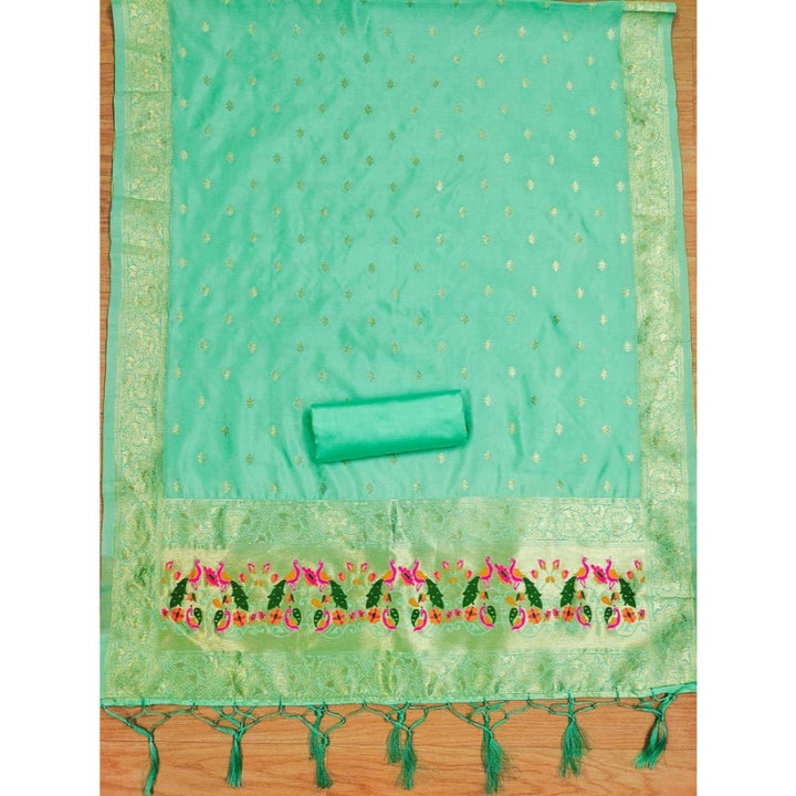 Generic Women's Banarasi Silk Printed Unstitched Salwar Suit Material With Dupatta (Seagreen, 3Mtrs) - Salwar Suit - Material