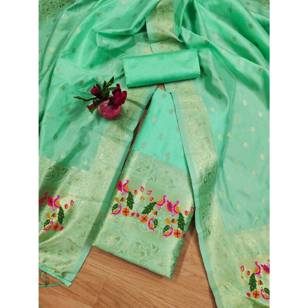 Generic Women's Banarasi Silk Printed Unstitched Salwar Suit Material With Dupatta (Seagreen, 3Mtrs) - Salwar Suit - Material