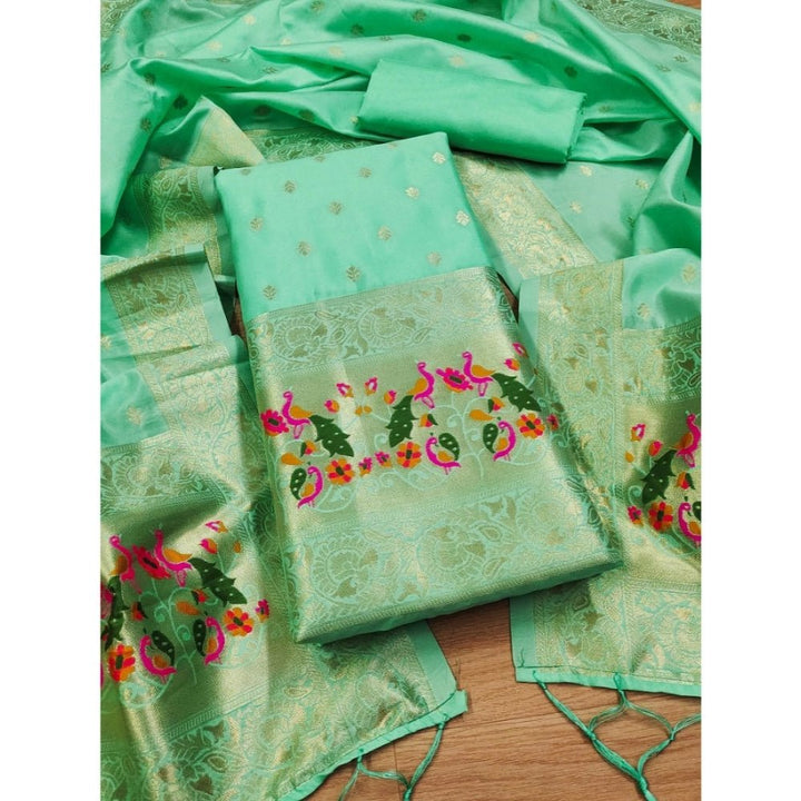 Generic Women's Banarasi Silk Printed Unstitched Salwar Suit Material With Dupatta (Seagreen, 3Mtrs) - Salwar Suit - Material