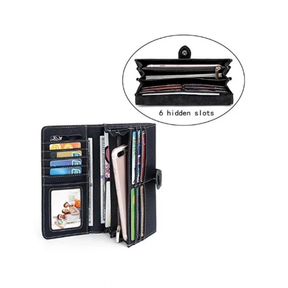 Generic Women's Faux Leather Medium Snap Button Wallet (Black) - Bags and Wallet