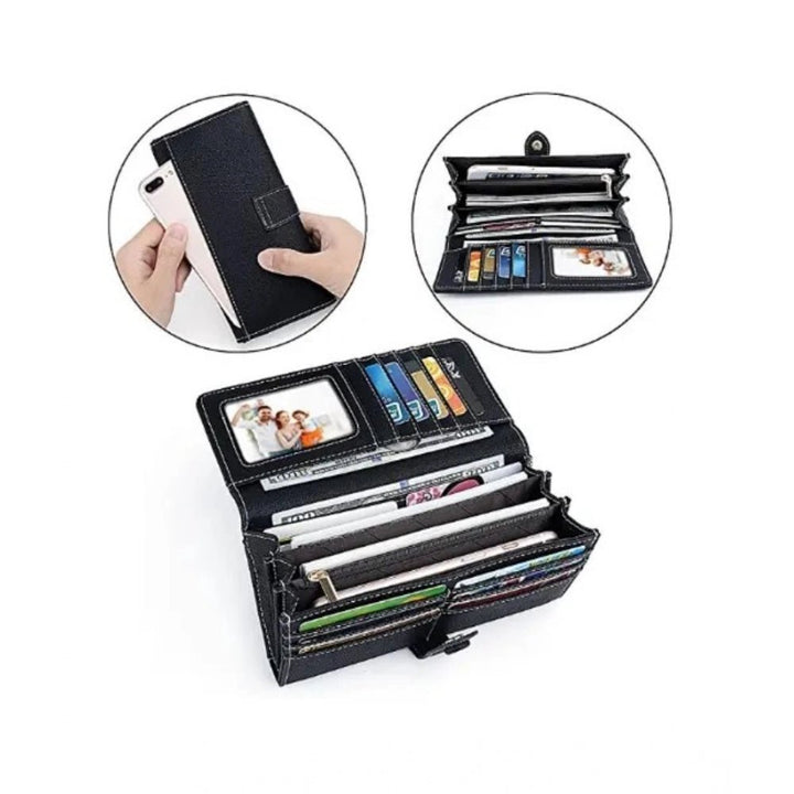 Generic Women's Faux Leather Medium Snap Button Wallet (Black) - Bags and Wallet