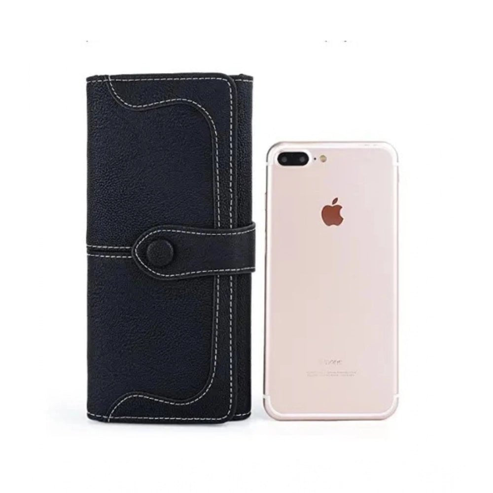 Generic Women's Faux Leather Medium Snap Button Wallet (Black) - Bags and Wallet