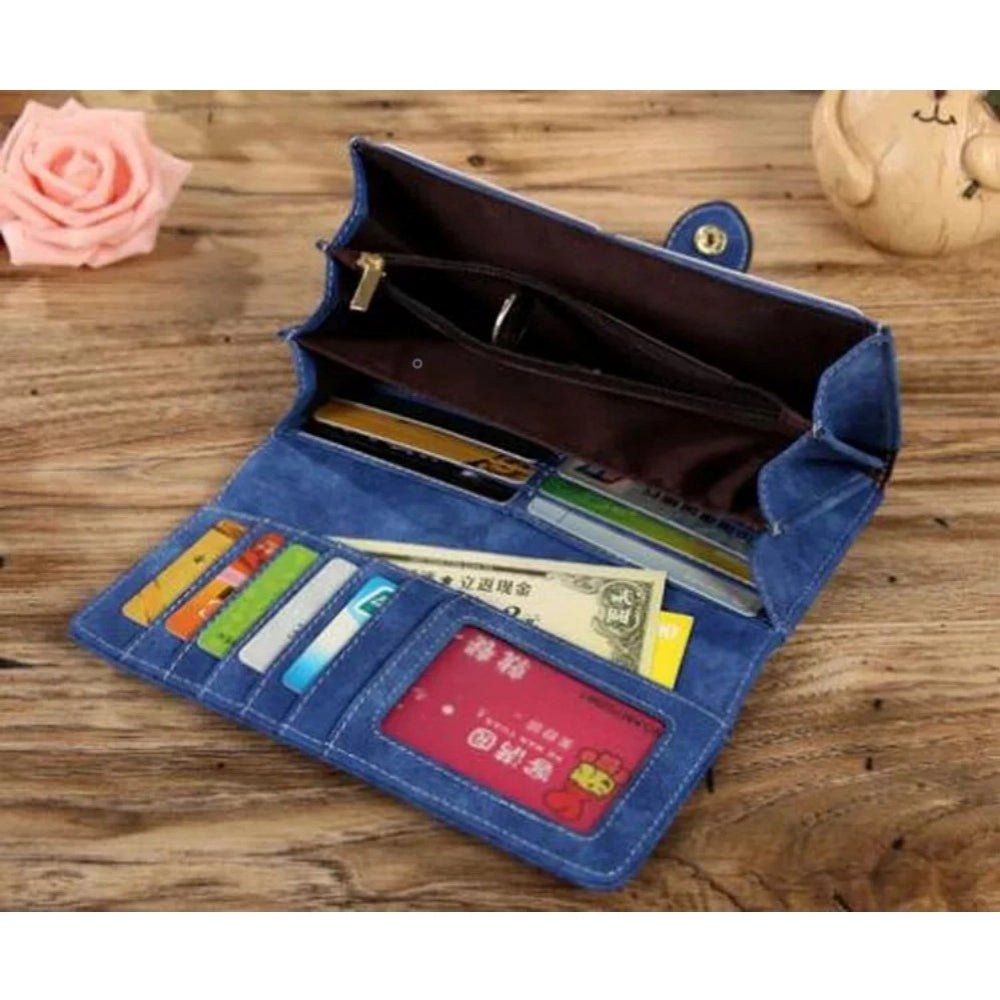 Generic Women's Faux Leather Medium Snap Button Wallet (Dark Blue) - Bags and Wallet
