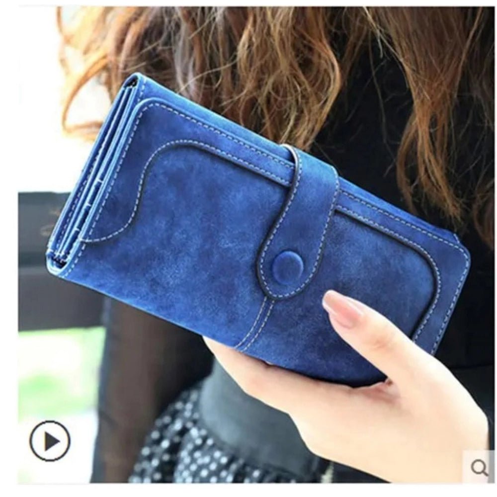 Generic Women's Faux Leather Medium Snap Button Wallet (Dark Blue) - Bags and Wallet