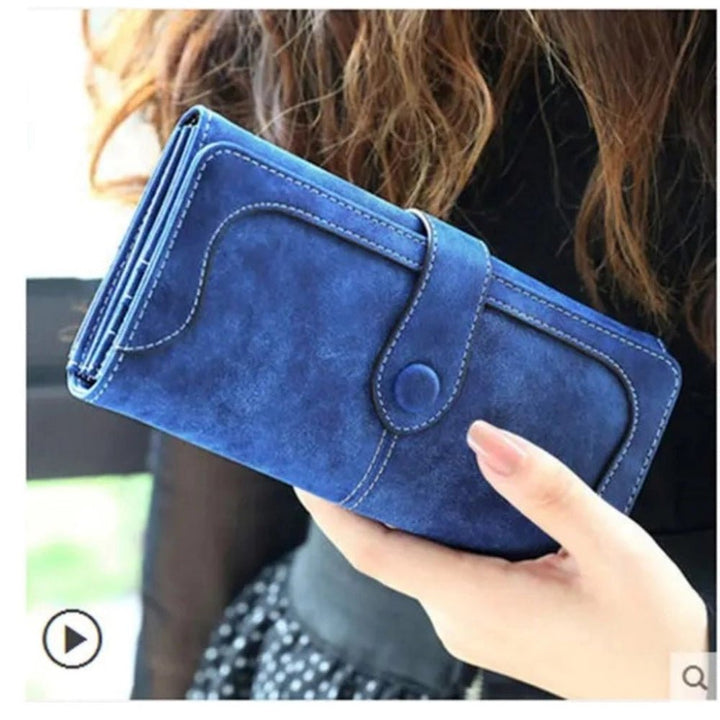 Generic Women's Faux Leather Medium Snap Button Wallet (Dark Blue) - Bags and Wallet