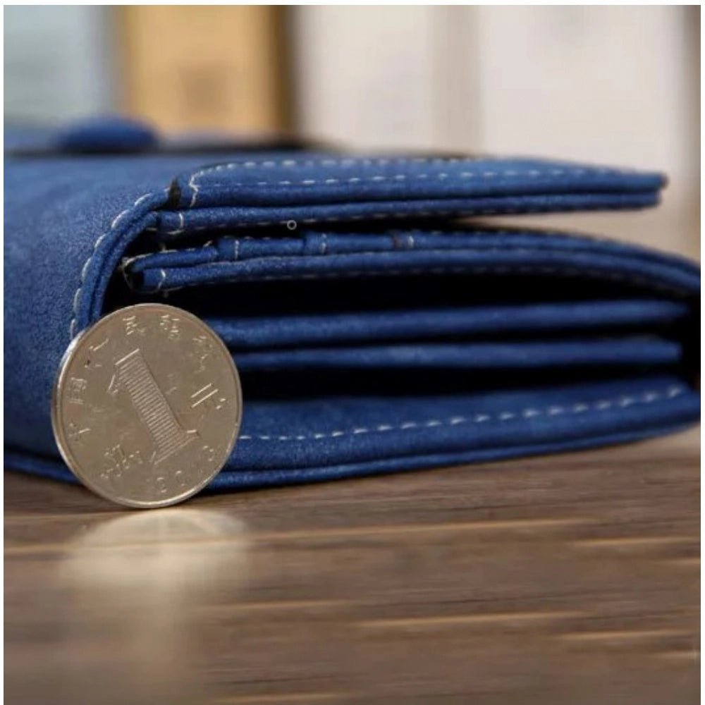 Generic Women's Faux Leather Medium Snap Button Wallet (Dark Blue) - Bags and Wallet