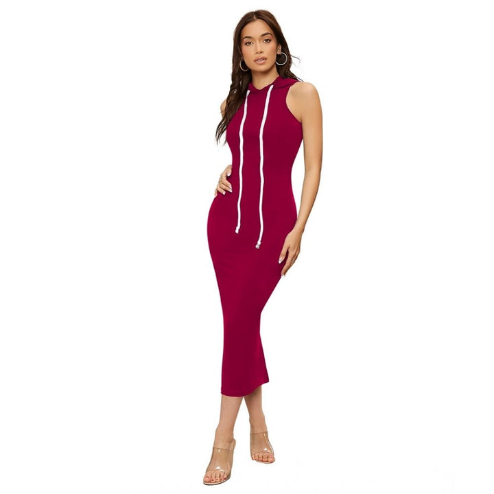 Generic Women's Knitting stretchable Solid Round Neck Sleeveless Dress (Maroon) - Womens Dress
