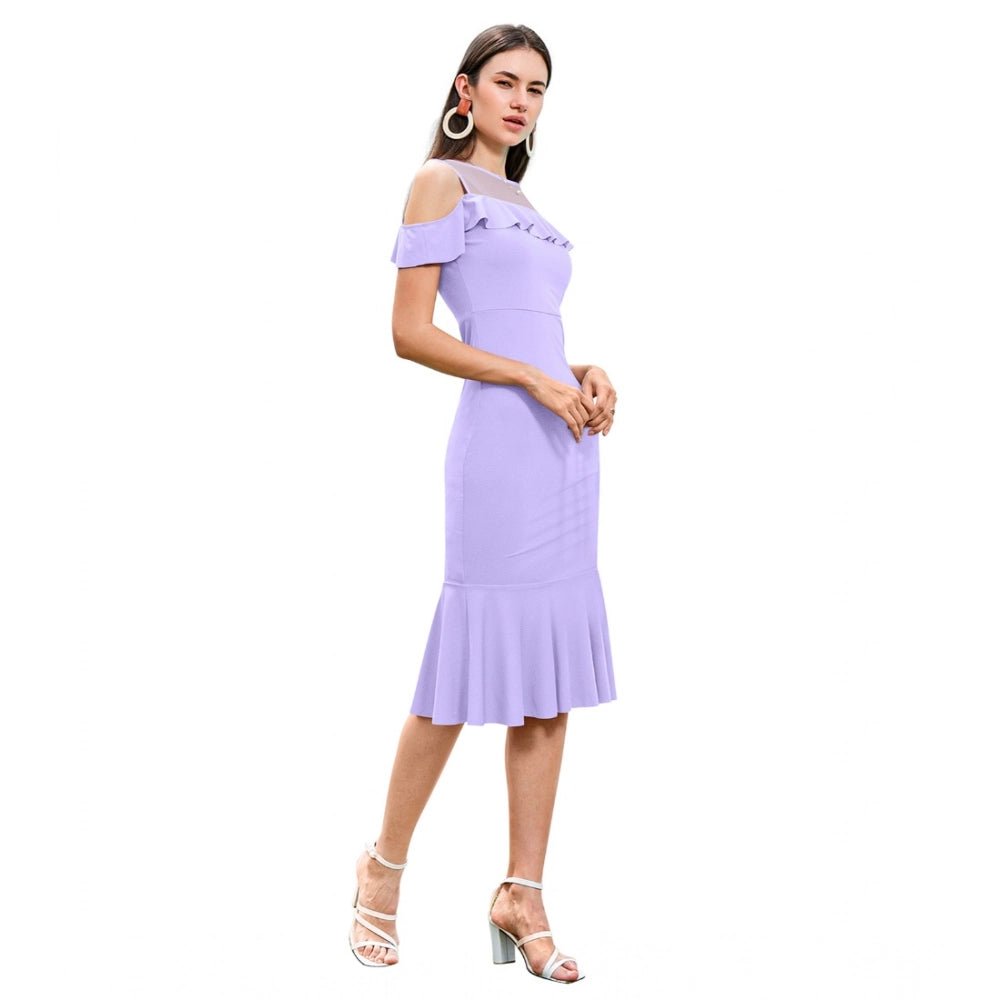 Generic Women's Knitting stretchable Solid Round Neck Sleeveless Dress (Purple) - Womens Dress