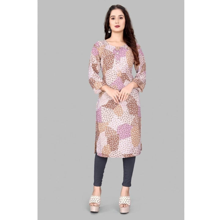 Generic Women's Rayon Printed Round Neck 3 - 4th Sleeve Kurti (Brown) - Women's Kurtis