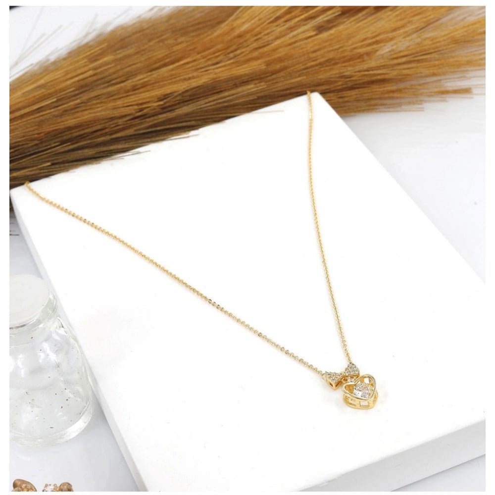 Generic Women's Stainless Steel Heart Shape Golden Delicate Pendent Chain (Gold Plated) - Jewels