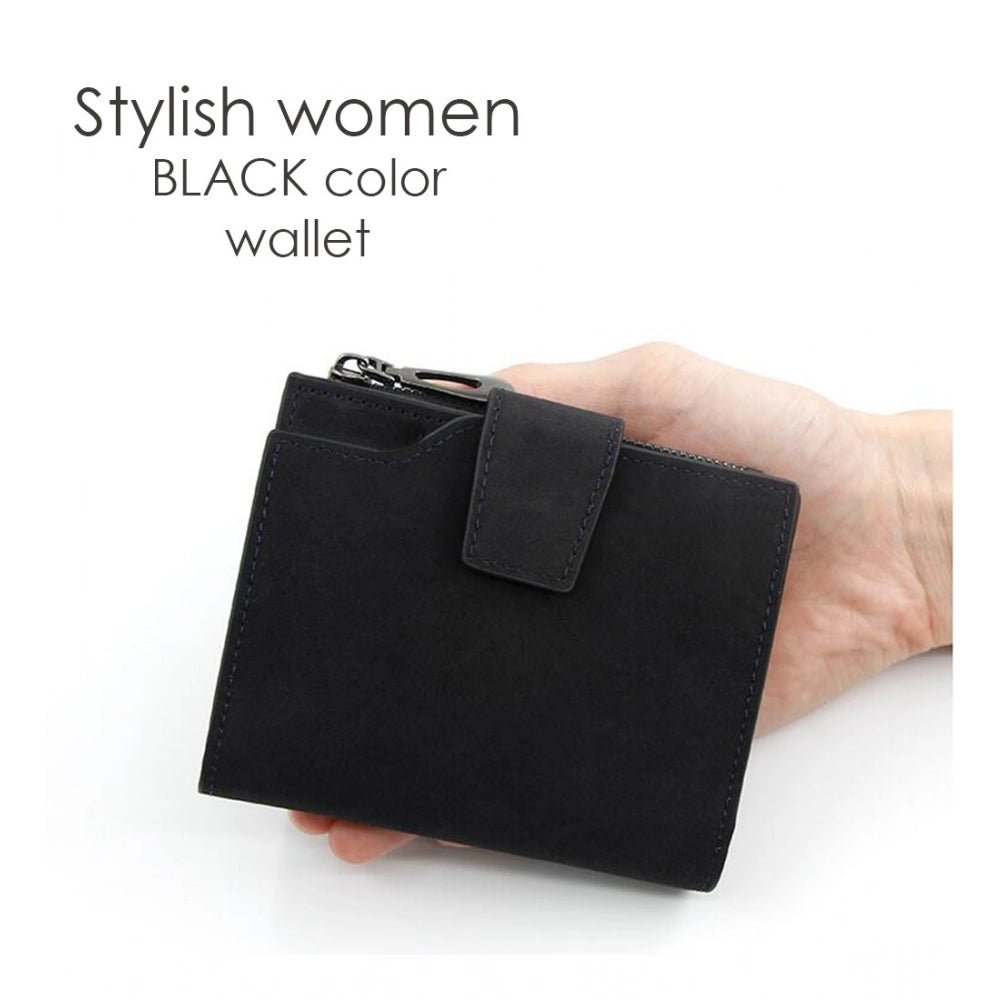 Generic Women's Vegan Leather Small Zipper Wallet (Black) - Bags and Wallet