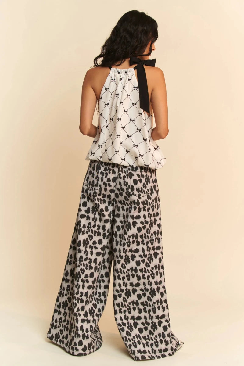 Geometric Bow Print Halter Neck Blouse - 