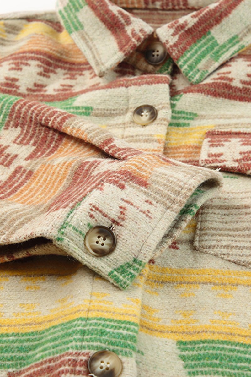 Geometric Button Down Collared Jacket - Outerwear