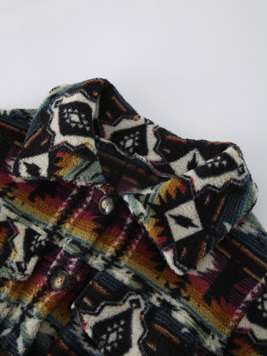 Geometric Dropped Shoulder Balloon Sleeve Outerwear - Outerwear