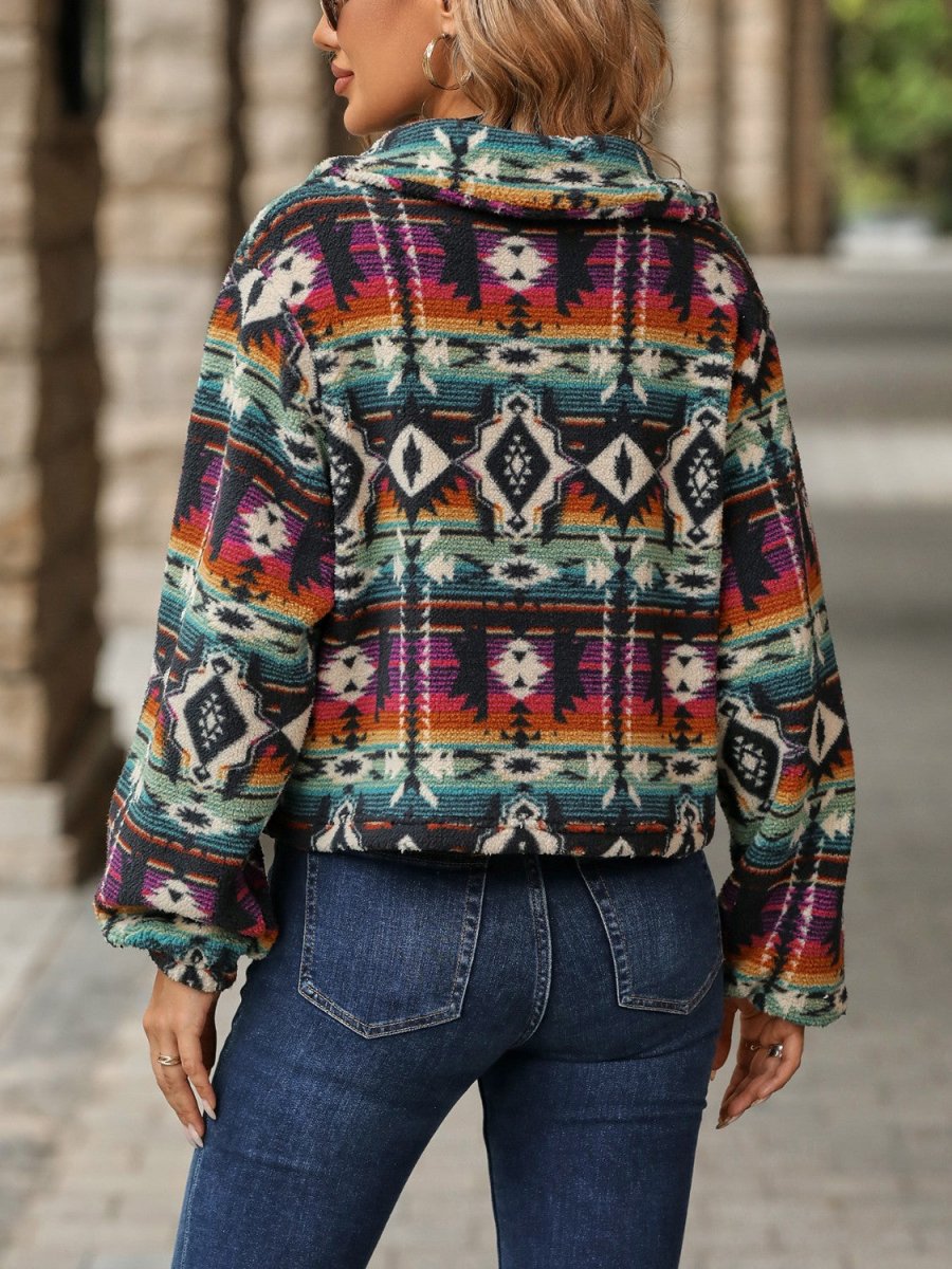 Geometric Dropped Shoulder Balloon Sleeve Outerwear - Outerwear