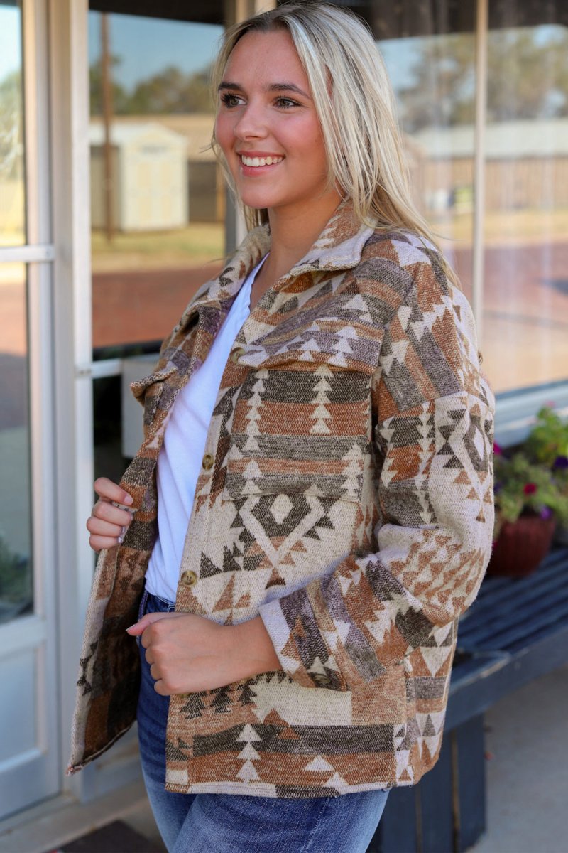 Geometric Dropped Shoulder Collared Jacket - Outerwear
